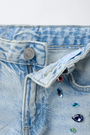 Джинсы Wide Leg с бусинами- Заказать в России