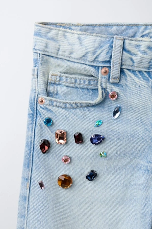 Джинсы Wide Leg с бусинами- Заказать в России