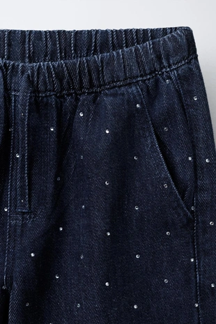 Джинсы Wide Leg со стразами- Заказать в России