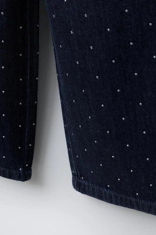 Джинсы Wide Leg со стразами- Заказать в России