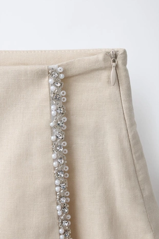 Юбка-шорты из льна и хлопка с декоративной отделкой- Заказать в России