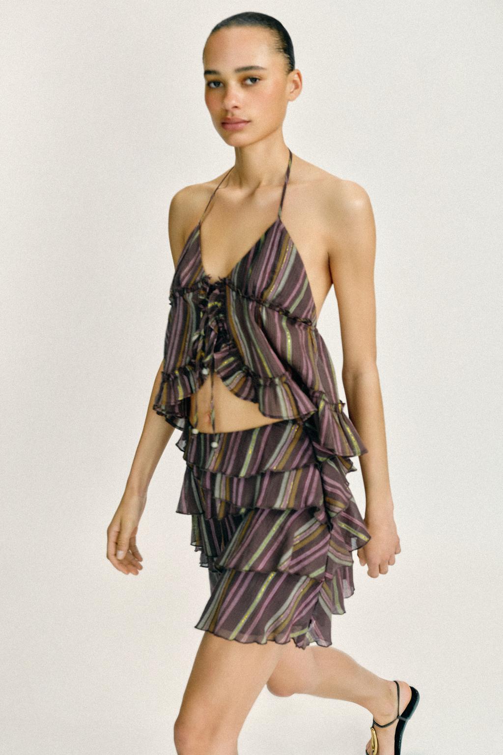 ЮБКА-ШОРТЫ В ПОЛОСКУ С МЕТАЛЛИЗИРОВАННОЙ НИТЬЮ