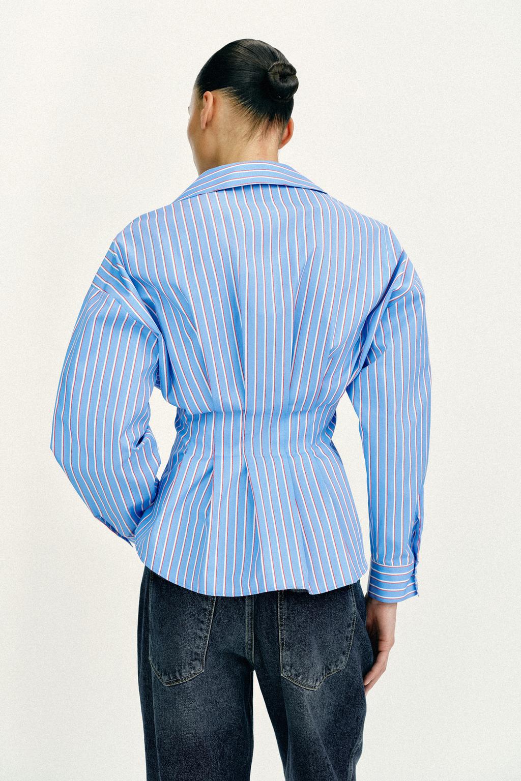 РУБАШКА ИЗ ПОПЛИНА В ПОЛОСКУ СО СКЛАДКАМИ