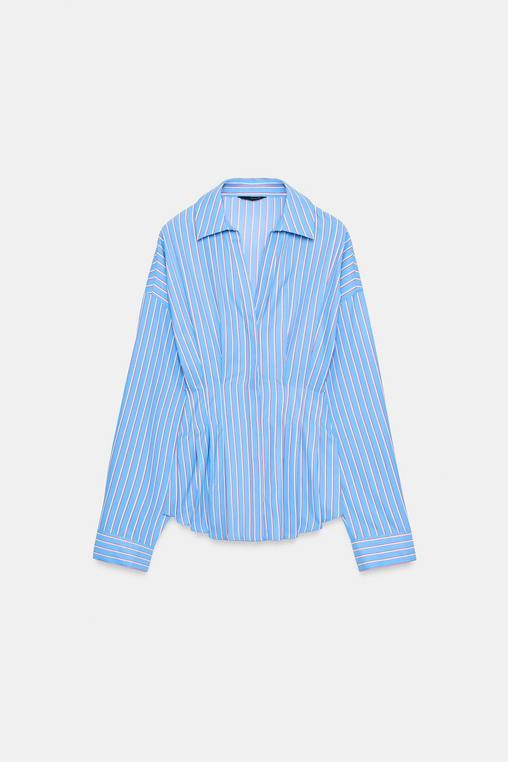 РУБАШКА ИЗ ПОПЛИНА В ПОЛОСКУ СО СКЛАДКАМИ