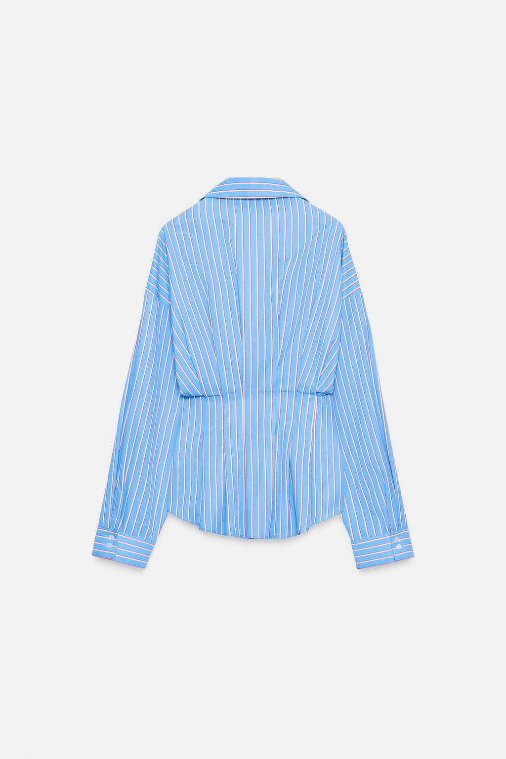 РУБАШКА ИЗ ПОПЛИНА В ПОЛОСКУ СО СКЛАДКАМИ