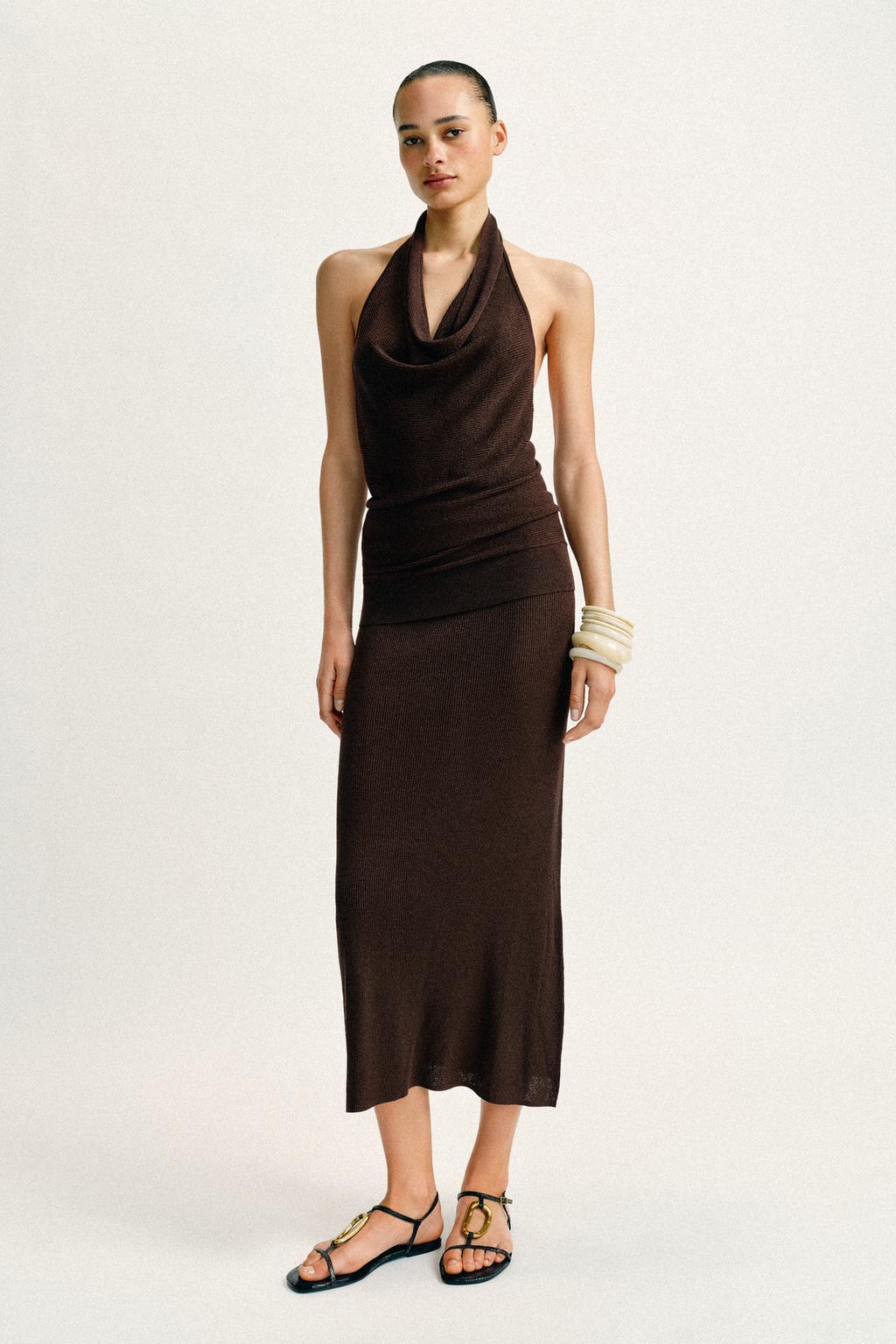 ЮБКА МИДИ В РУБЧИК С БЛЕСТЯЩЕЙ НИТЬЮ