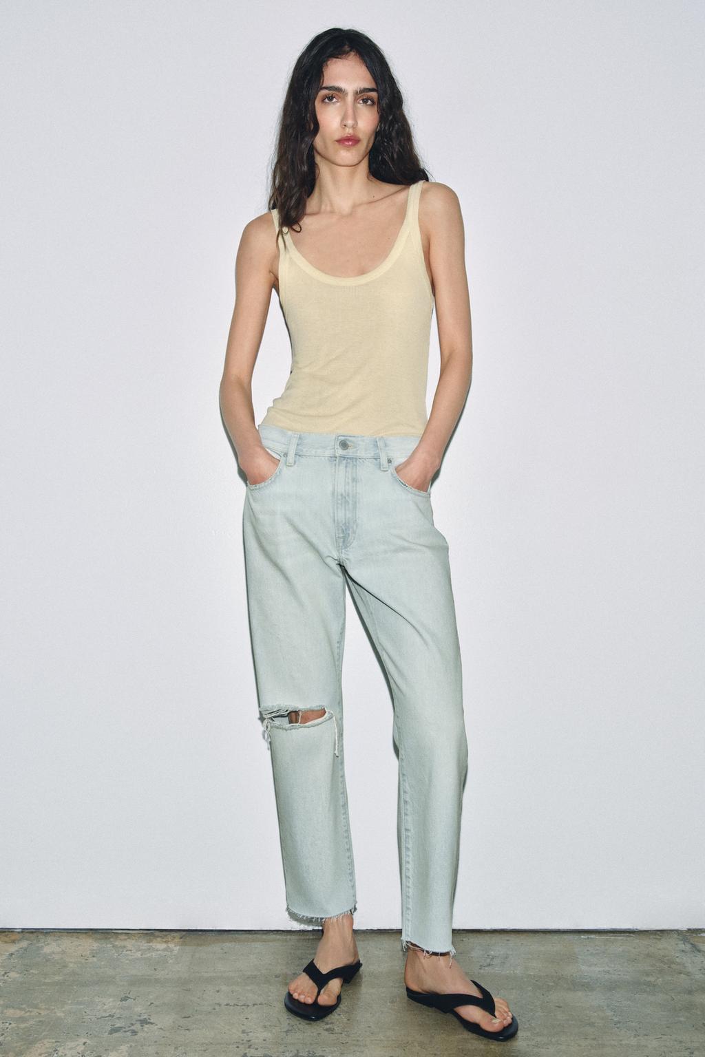 ДЖИНСЫ ZW COLLECTION ПРЯМОГО КРОЯ СО СРЕДНЕЙ ПОСАДКОЙ И РВАНЫМИ ДЕТАЛЯМИ