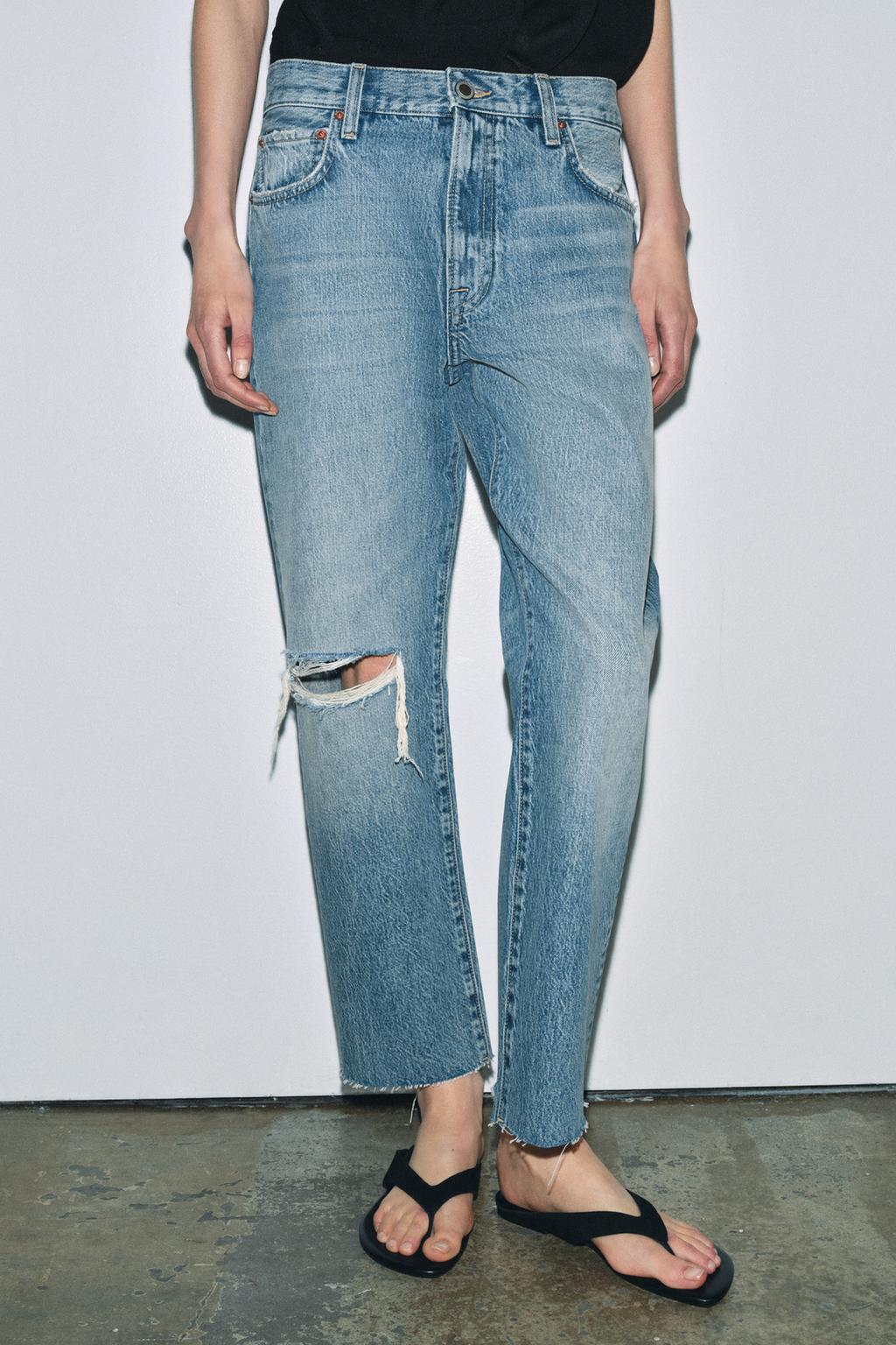РВАНЫЕ ДЖИНСЫ ПРЯМОГО КРОЯ СО СРЕДНЕЙ ПОСАДКОЙ — ZW COLLECTION