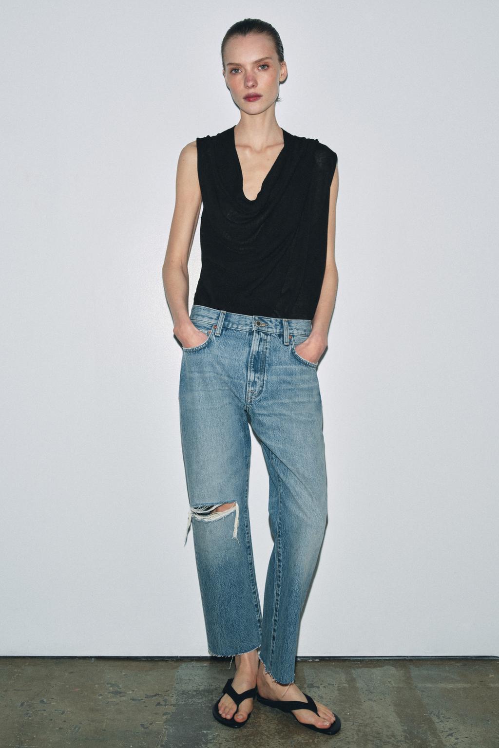 РВАНЫЕ ДЖИНСЫ ПРЯМОГО КРОЯ СО СРЕДНЕЙ ПОСАДКОЙ — ZW COLLECTION