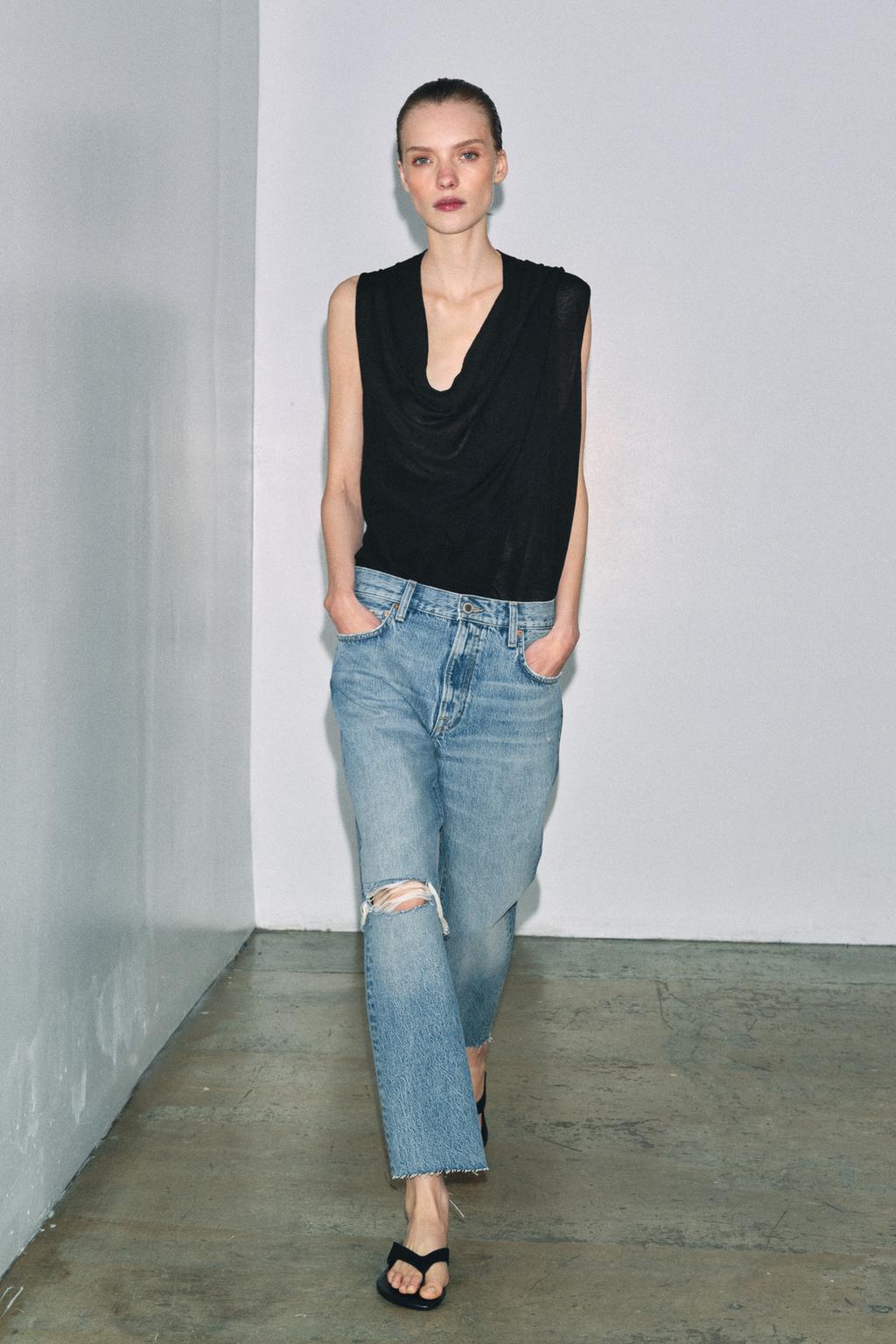 РВАНЫЕ ДЖИНСЫ ПРЯМОГО КРОЯ СО СРЕДНЕЙ ПОСАДКОЙ — ZW COLLECTION