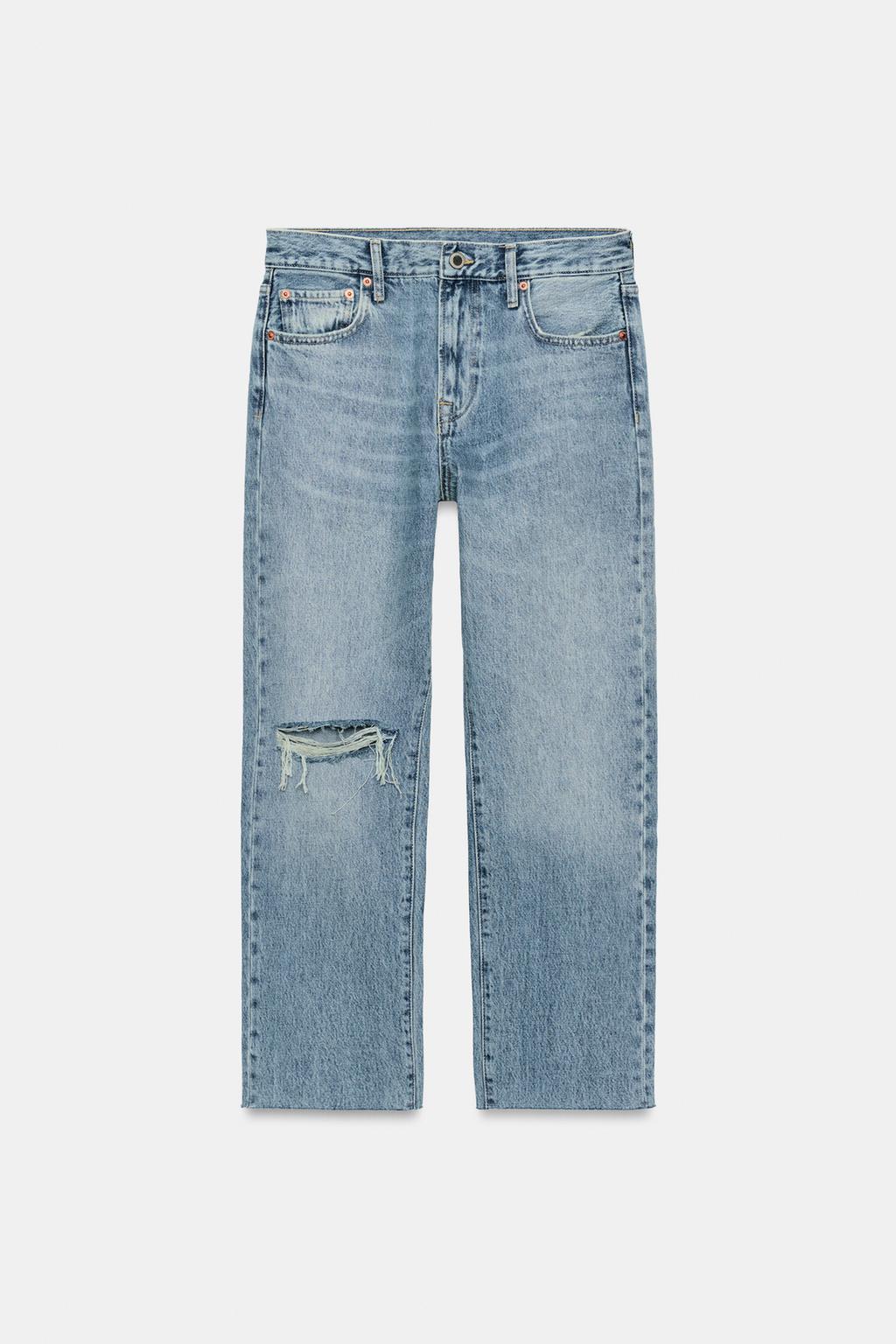 РВАНЫЕ ДЖИНСЫ ПРЯМОГО КРОЯ СО СРЕДНЕЙ ПОСАДКОЙ — ZW COLLECTION