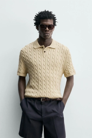 Поло из рельефного трикотажа с косами- Заказать в России