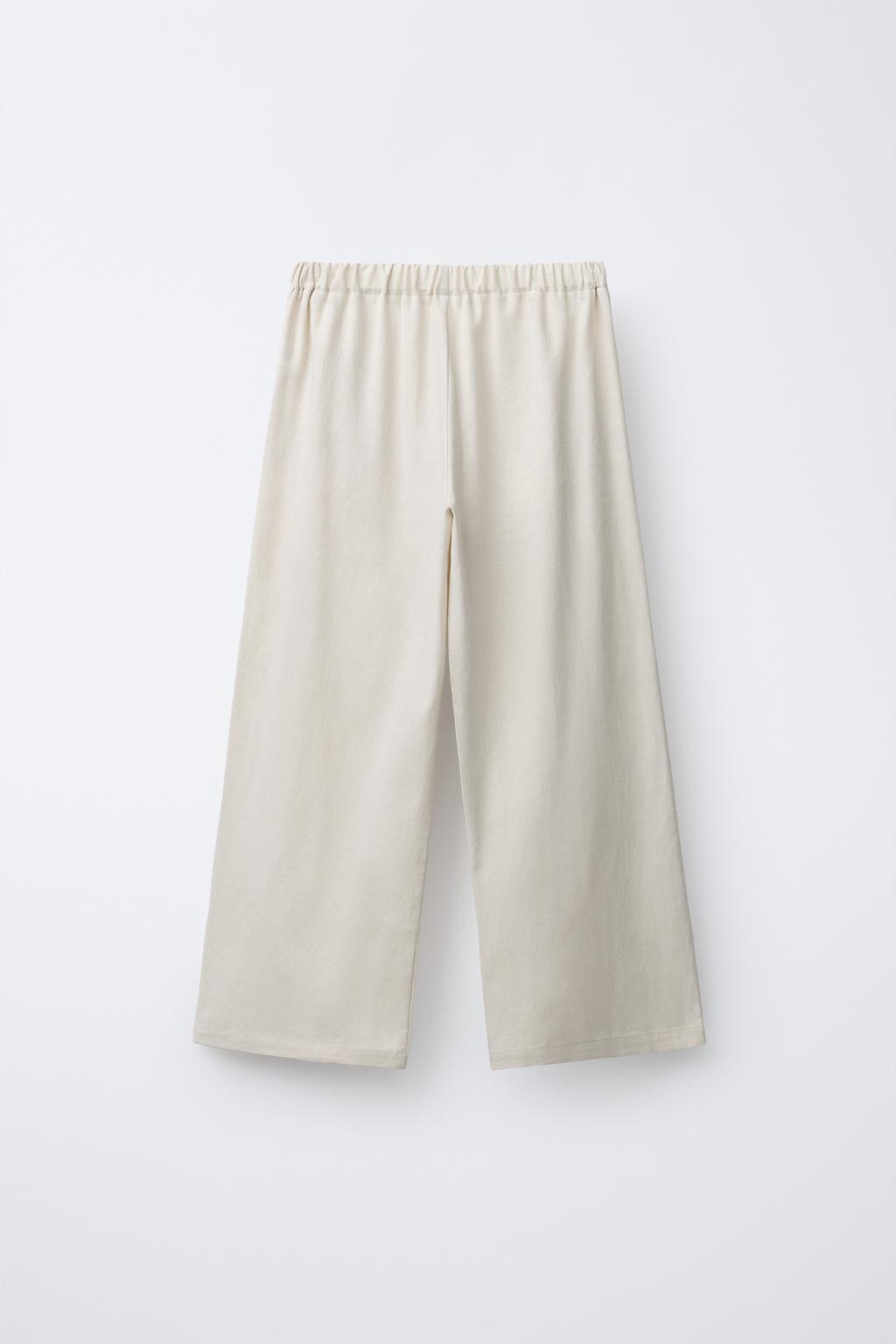 БРЮКИ WIDE LEG С БУСИНАМИ, ИЗ ЛЬНА И ХЛОПКА