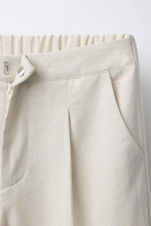 Брюки Wide Leg с бусинами, из льна и хлопка- Заказать в России