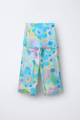 Брюки Wide Leg с юбкой и принтом- Заказать в России