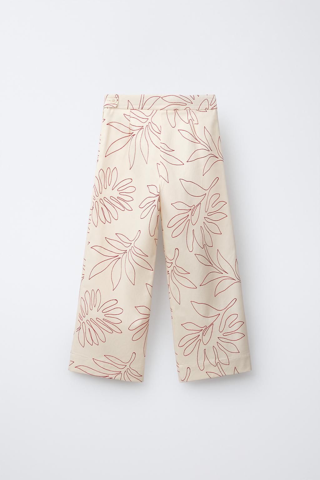 БРЮКИ WIDE LEG С КОНТРАСТНОЙ ВЫШИВКОЙ В ВИДЕ ЛИСТЬЕВ