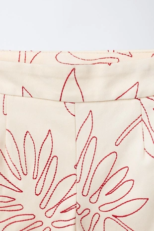 Брюки Wide Leg с контрастной вышивкой в виде листьев- Заказать в России