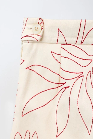 Брюки Wide Leg с контрастной вышивкой в виде листьев- Заказать в России