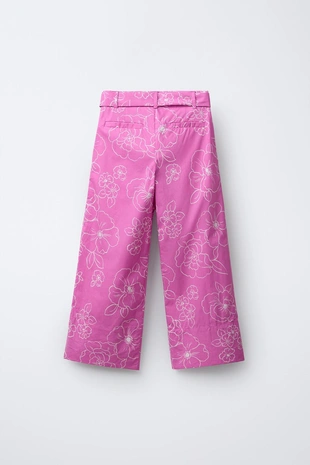 Брюки с цветочным принтом и ремнем- Заказать в России