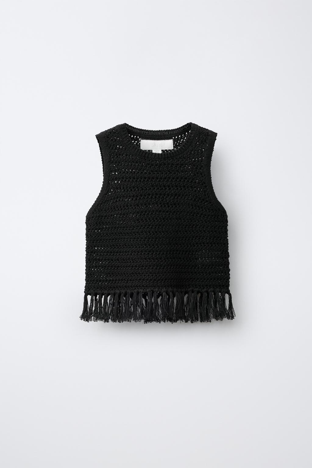 АЖУРНЫЙ ТРИКОТАЖНЫЙ ТОП С БАХРОМОЙ