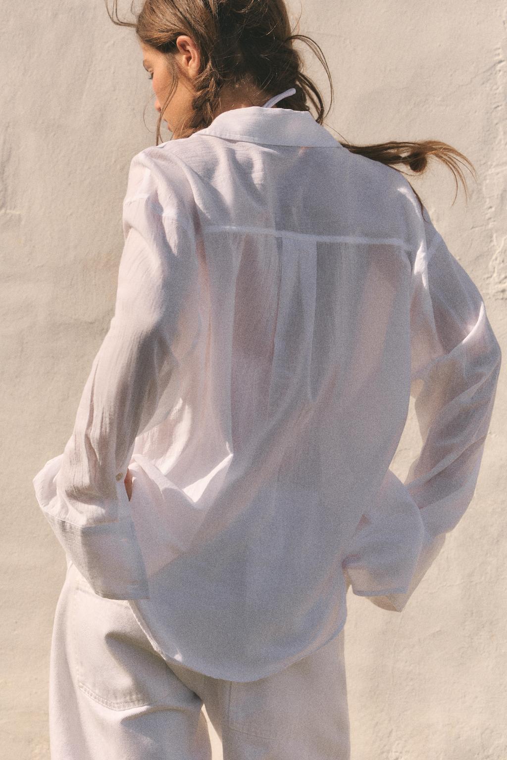 РУБАШКА ОВЕРСАЙЗ ИЗ ГАЗА С КАРМАНОМ