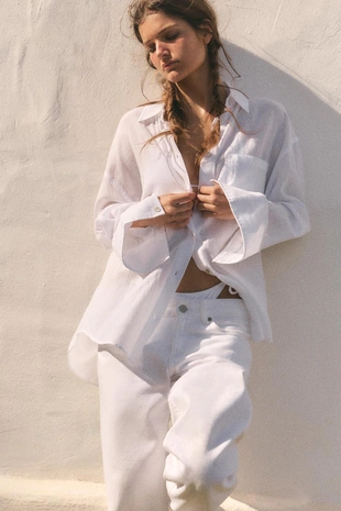 Рубашка оверсайз из газа с карманом- Заказать в России