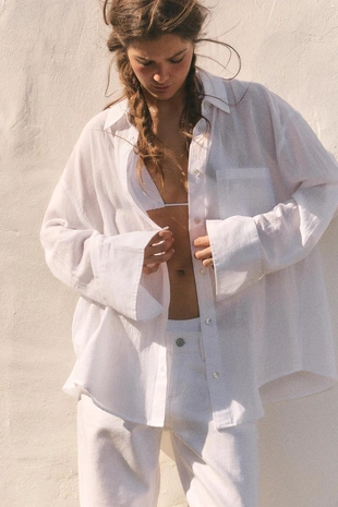 Рубашка оверсайз из газа с карманом- Заказать в России