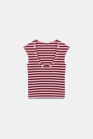 Топ в полоску с пуговицами- Заказать в России