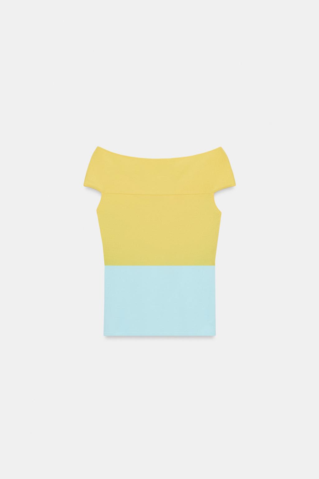 КОМБИНИРОВАННЫЙ ТРИКОТАЖНЫЙ ТОП С УЗЛОМ