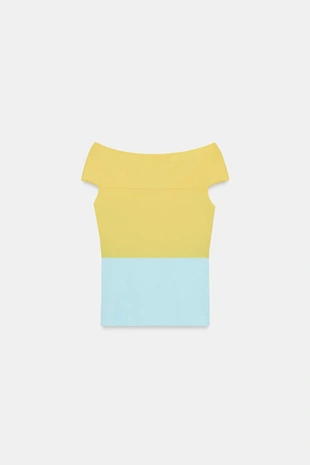 Комбинированный трикотажный топ с узлом- Заказать в России