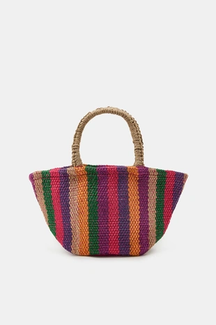 Мини-сумка овальная из 100% джута в полоску- Заказать в России