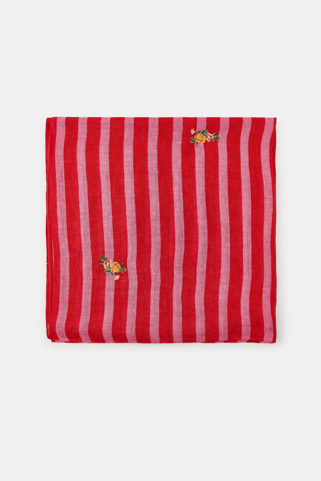 ШАРФ ИЗ ЛЬНА С ВЫШИВКОЙ В ПОЛОСКУ