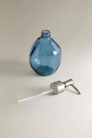 Прозрачный синий стеклянный диспенсер для мыла- Заказать в России