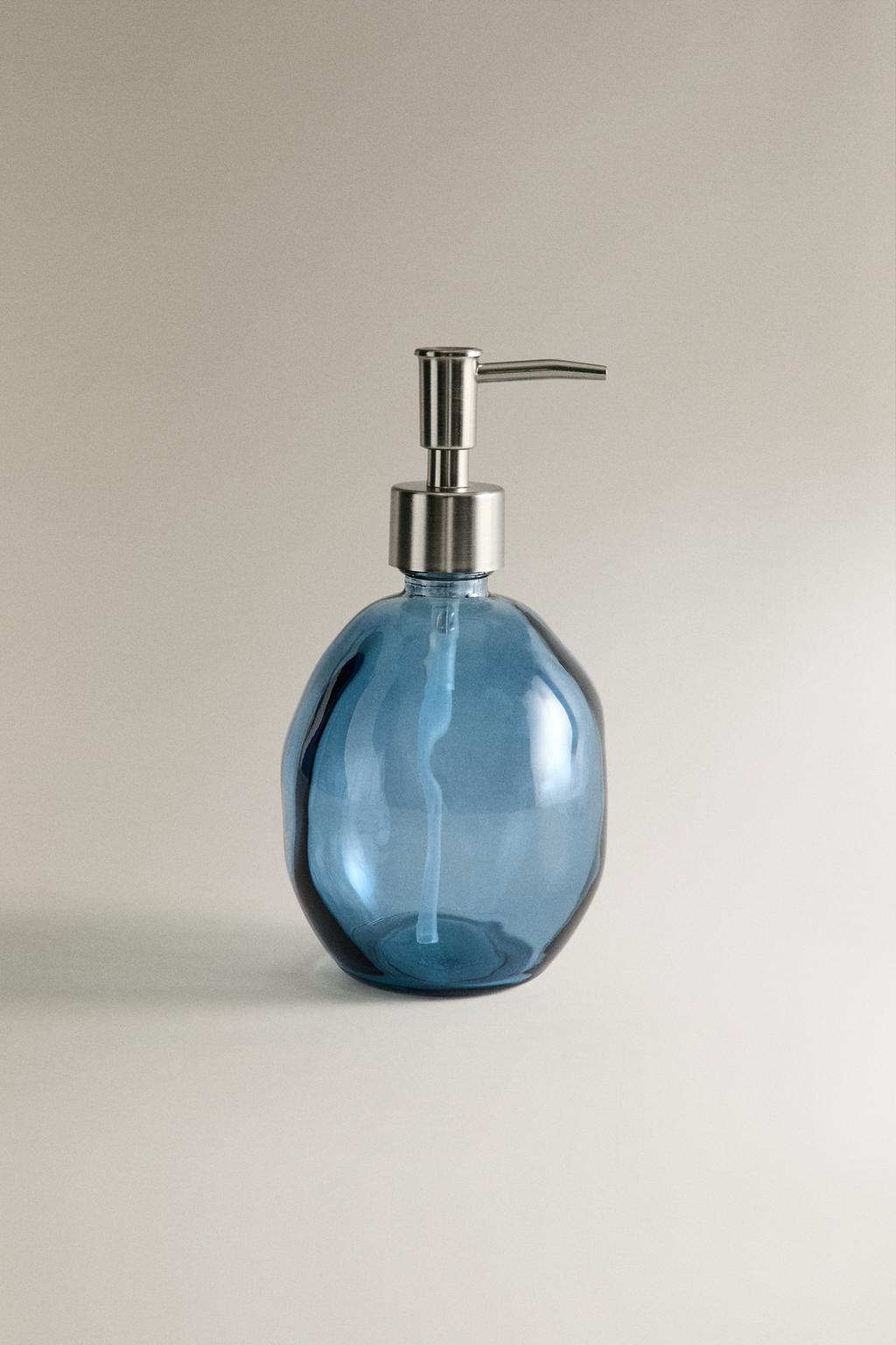 Прозрачный синий стеклянный диспенсер для мыла