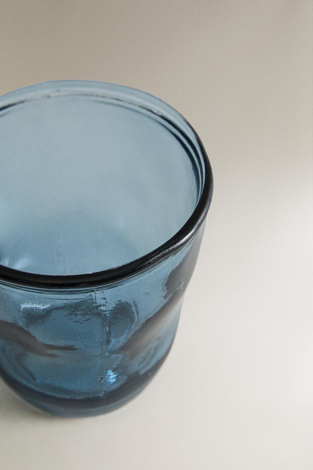 Прозрачный синий стакан для зубных щеток из стекла