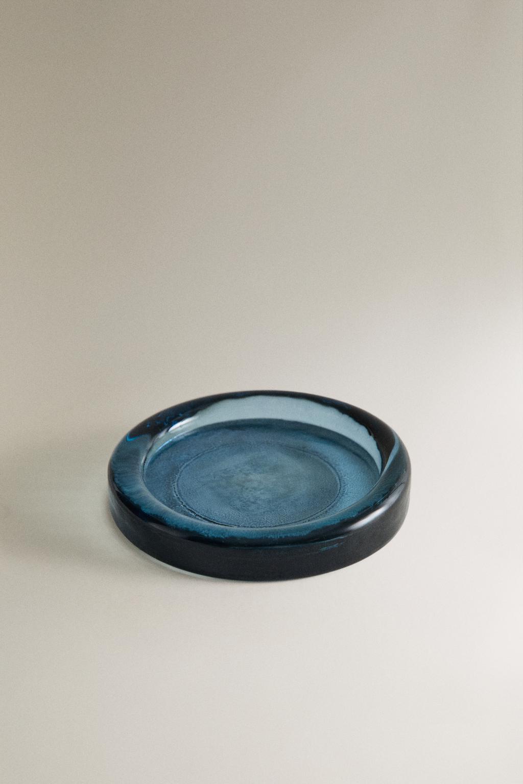 Прозрачная синяя мыльница для ванной из стекла