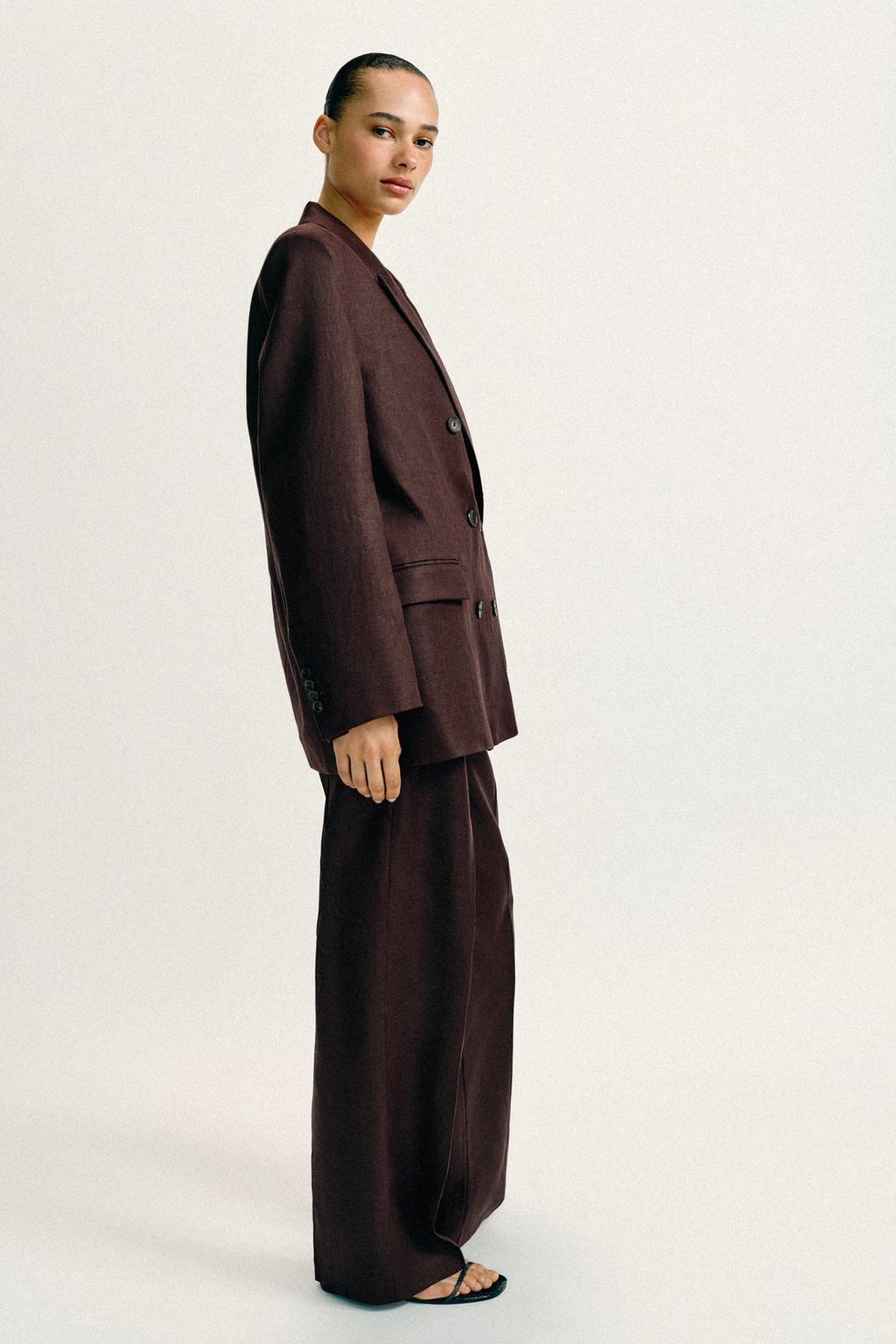 ДВУБОРТНЫЙ БЛЕЙЗЕР ИЗ 100% ЛЬНА С ПОДПЛЕЧНИКАМИ