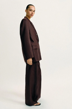 Двубортный блейзер из 100% льна с подплечниками- Заказать в России