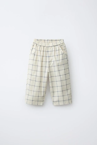 Брюки Baggy в клетку из хлопка и льна- Заказать в России