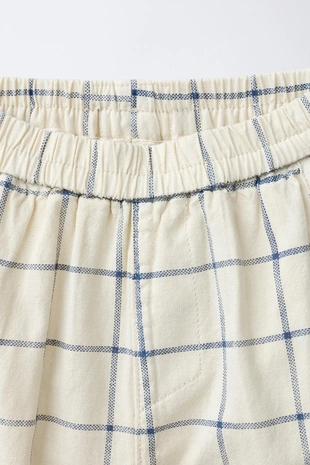 Брюки Baggy в клетку из хлопка и льна- Заказать в России