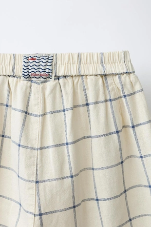 Брюки Baggy в клетку из хлопка и льна- Заказать в России