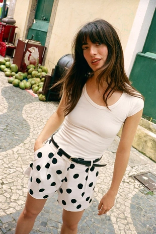 Шорты-бермуды с высокой посадкой и ремнем- Заказать в России