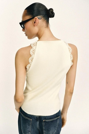 Топ в рубчик с кружевом- Заказать в России