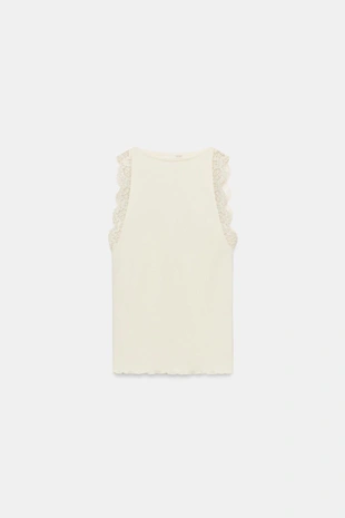 Топ в рубчик с кружевом- Заказать в России