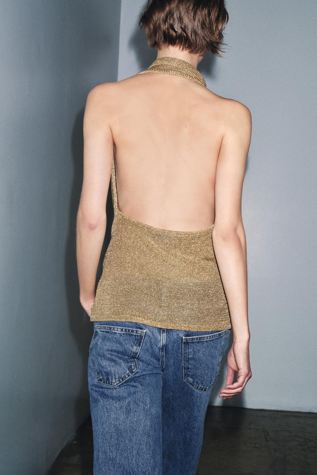 ТРИКОТАЖНЫЙ ТОП ХАЛТЕР С БЛЕСТЯЩЕЙ НИТЬЮ