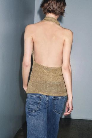 Трикотажный топ халтер с блестящей нитью- Заказать в России