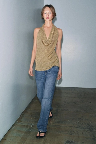 Трикотажный топ халтер с блестящей нитью- Заказать в России