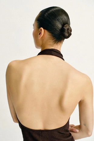 Топ халтер в рубчик с блестящей нитью- Заказать в России