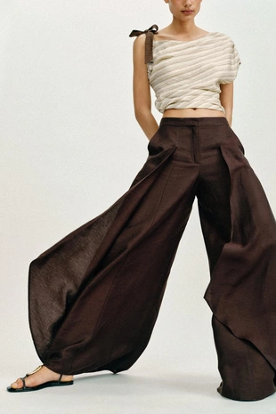 Широкие брюки из льна- Заказать в России
