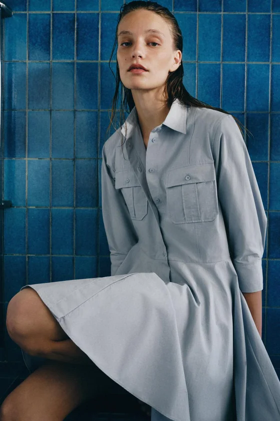 ПЛАТЬЕ-РУБАШКА ПЛИССЕ — коллекция Zara «ZW»